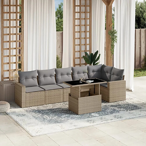 vidaXL Salon de jardin avec coussins 7 pcs beige résine tressée