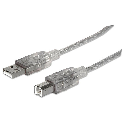 MANHATTAN Cordon USB2.0 A-B M/M 5m Argent