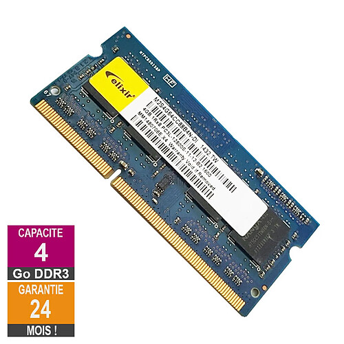 Barrette Mémoire 4Go RAM DDR3 Elixir M2S4G64CC88B4N-DI SO-DIMM PC3L-12800S 1Rx8 · Reconditionné