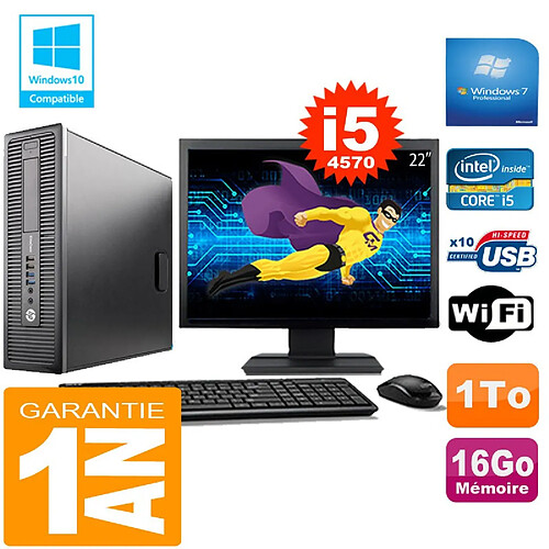 PC HP EliteDesk 800 G1 SFF Core I5-4570 16Go Disque 1 To Wifi W7 Ecran 22" · Occasion