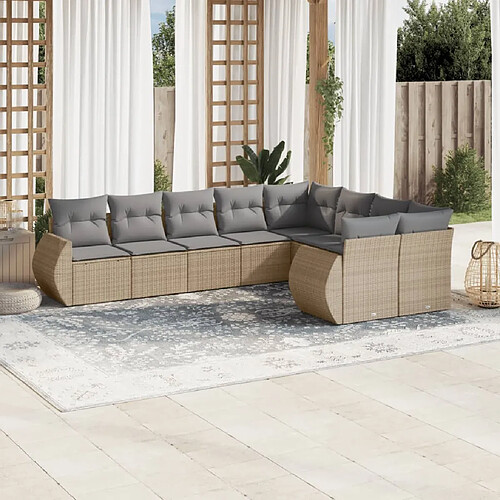 vidaXL Salon de jardin avec coussins 9 pcs beige résine tressée