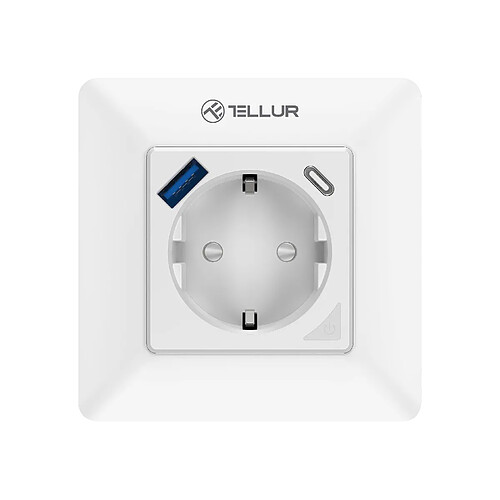 Prise murale Tellur Smart WiFi, 3600W, 16A, PD20W, USB 18W, lecture d'énergie, blanc