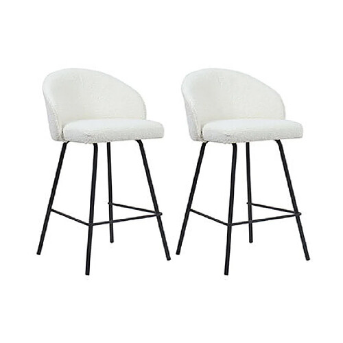 Mes Lot de 2 chaises de bar 50x52x87 cm en tissu bouclette blanc