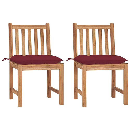 vidaXL Chaises de jardin lot de 2 avec coussins Bois de teck massif