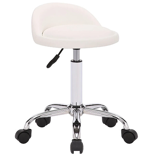 Decoshop26 Tabouret de travail sur roulettes hauteur réglable support en métal assise en synthétique blanc TABO10191