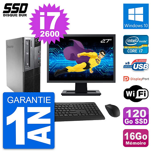 PC Lenovo M81 SFF Ecran 27" Intel i7-2600 RAM 16Go SSD 120Go Windows 10 Wifi · Occasion