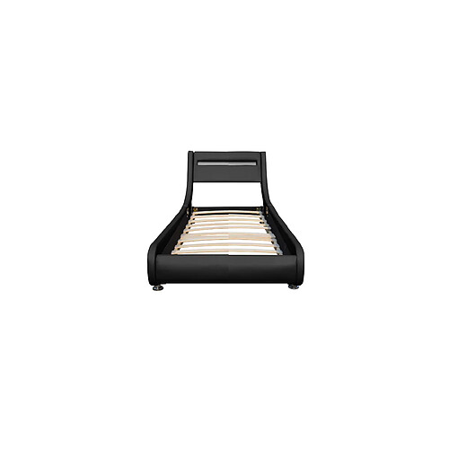 Nuits D'Or Lit ava pour matelas 90x190-Sommier+Tête de Lit eclairage LED Incurve Couleur NOIR+Pieds en 5cm pour matelas-13 Lattes