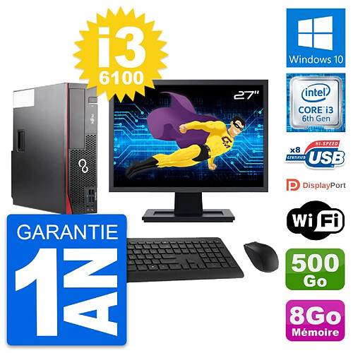 PC Fujitsu D556 DT Ecran 27" Intel i3-6100 RAM 8Go Disque 500Go Windows 10 Wifi · Occasion