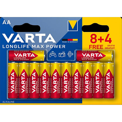 Piles alcalines VARTA Longlife Max Power AA 8+4