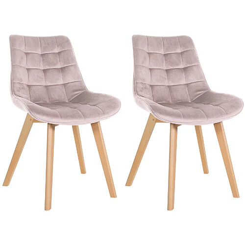 Decoshop26 Lot de 2 chaises de salle à manger design scandinave coutures carrées en velours rose pieds en bois clair 10_0001682