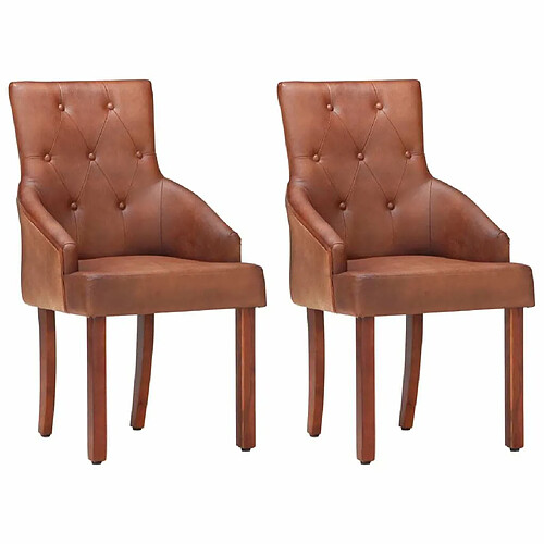 Maison Chic Lot de 2 Chaises à manger,Chaise pour cuisine,Solide Structure marron cuir de chèvre véritable -MN82416