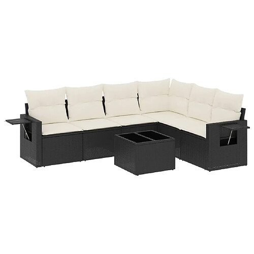 Maison Chic Ensemble Tables et chaises d'extérieur 7pcs avec coussins,Salon de jardin noir résine tressée -GKD733484