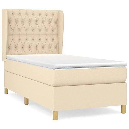 Maison Chic Structures de lit + matelas,Lit à sommier tapissier et matelas pour Chambre Crème 90x190 cm Tissu -MN85049