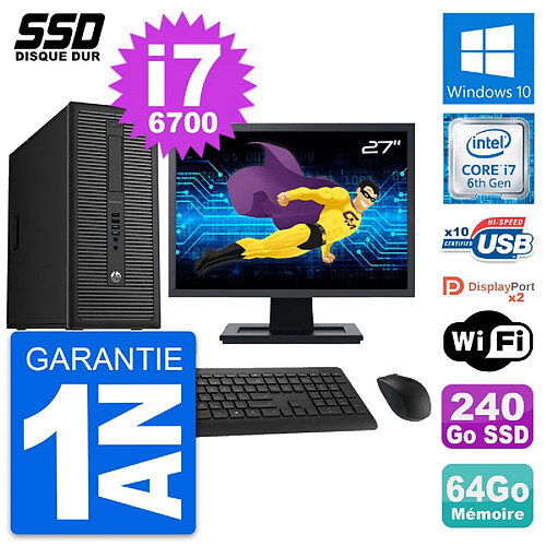 PC Tour HP EliteDesk 800 G2 Ecran 27" i7-6700 RAM 64Go SSD 240Go Windows 10 Wifi · Occasion