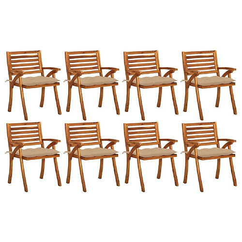 Maison Chic Lot de 8 Chaises de jardin avec coussins | chaises d'extérieur | Fauteuil Relax Bois d'acacia solide -GKD20945