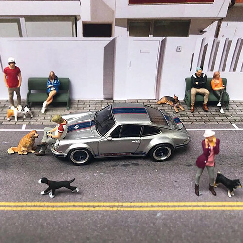 Miniature 1:64 Diorama Figure Chien Route Scénario Décor À La Maison Accessoires Caniche Blanc