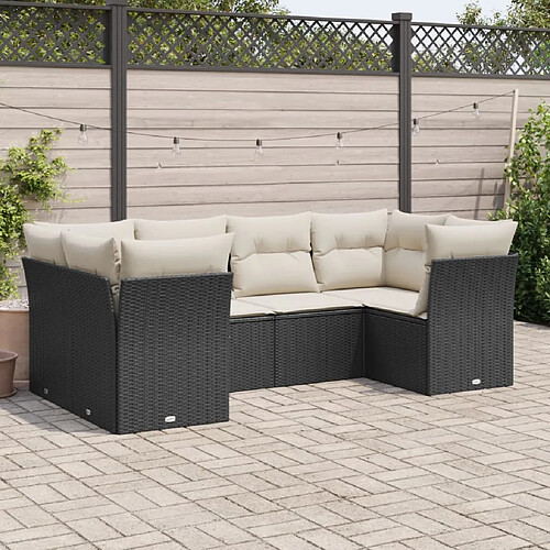 vidaXL Salon de jardin 6 pcs avec coussins noir résine tressée