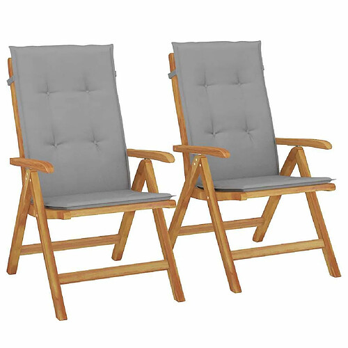 Maison Chic Lot de 2 Chaises de jardin inclinables,Fauteuil d'extérieur bois massif teck -MN75791