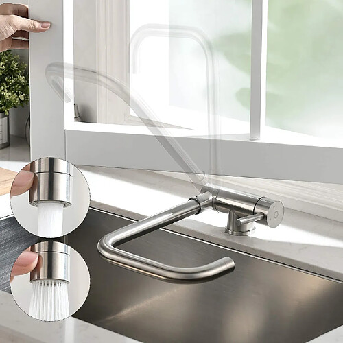 Cecipa max Robinet de Cuisine Rabattable 2 Jets aux Choix, Mitigeur Evier Repliable en Inox devant Fenêtre, Robinet Évier Pivotant à 360º,EU Modèle