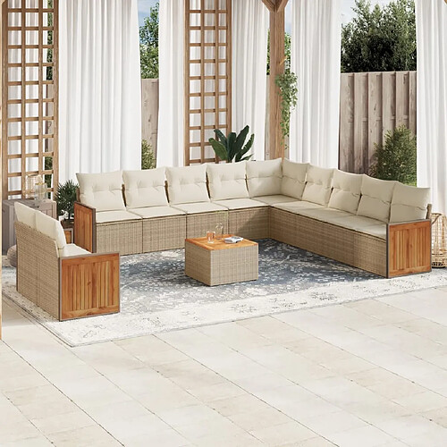 vidaXL Salon de jardin avec coussins 12 pcs beige résine tressée