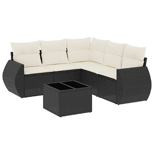 Maison Chic Salon de jardin 6 pcs avec coussins | Ensemble de Table et chaises | Mobilier d'Extérieur noir résine tressée -GKD94826