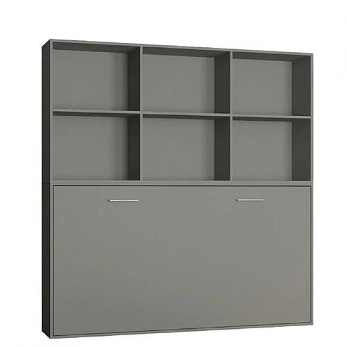 Inside 75 Lit escamotable STRADA-V2 gris mat Couchage 90 x 200 cm avec surmeuble 6 niches de rangements