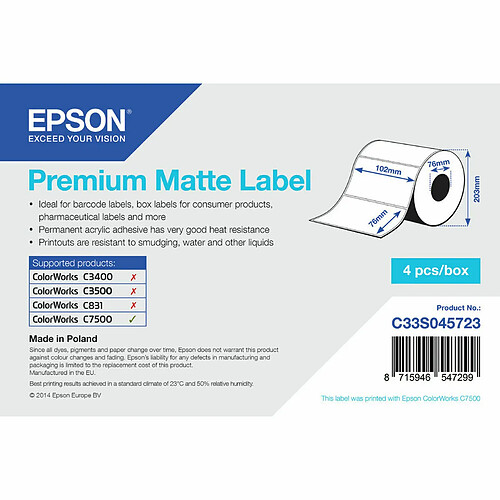 Etiquettes pour Imprimante Epson C33S045723 Blanc (1 Unités)