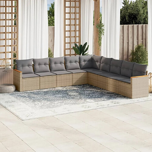 vidaXL Salon de jardin avec coussins 9pcs mélange beige résine tressée