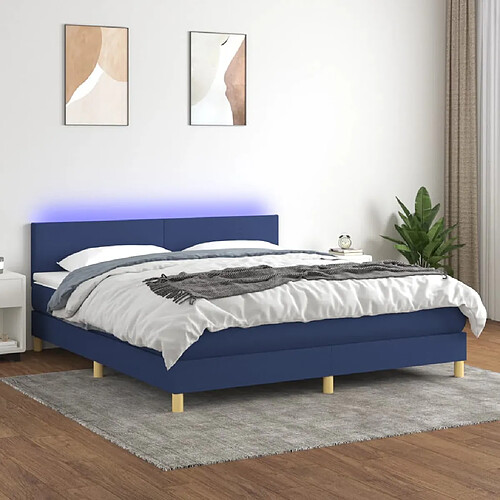 vidaXL Sommier à lattes de lit avec matelas LED Bleu 180x200 cm Tissu