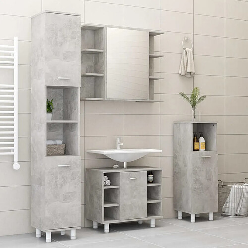 ComfortXL Ensemble De Meubles De Bain 4 Pièces Gris Béton Aggloméré