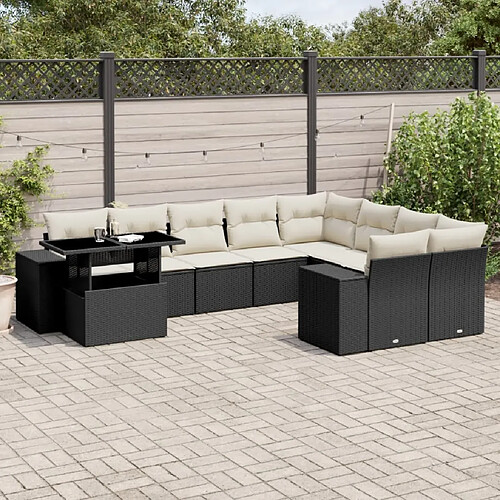 vidaXL Salon de jardin 10 pcs avec coussins noir résine tressée