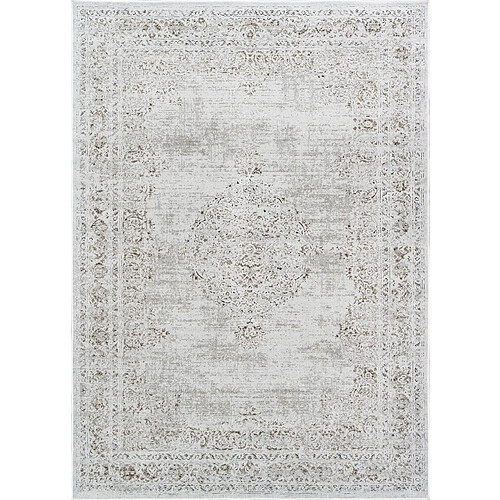 Thedecofactory VERDIO MEDAILLON - Tapis vintage motif medaillon en relief écru 160x230