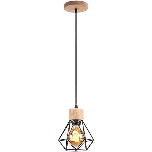 Stoex Suspension Luminaire Rétro Lampe À Suspension Vintage Noir, Plafonnier D'Intérieur Moderne en Métal Et en Bois