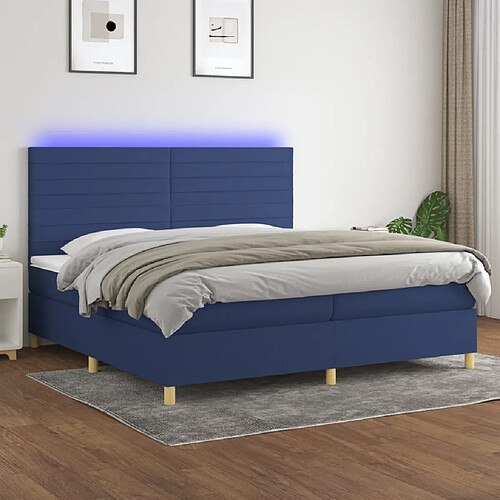 Sommier à lattes,Cadre à lattes de lit et matelas et LED pour Adulte Bleu 200x200 cm Tissu -MN39252