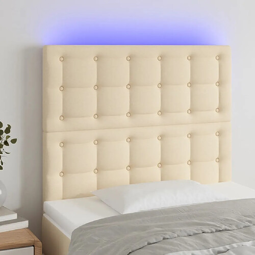 Maison Chic Tête de lit scandinave à LED,meuble de chambre Crème 80x5x118/128 cm Tissu -MN69266