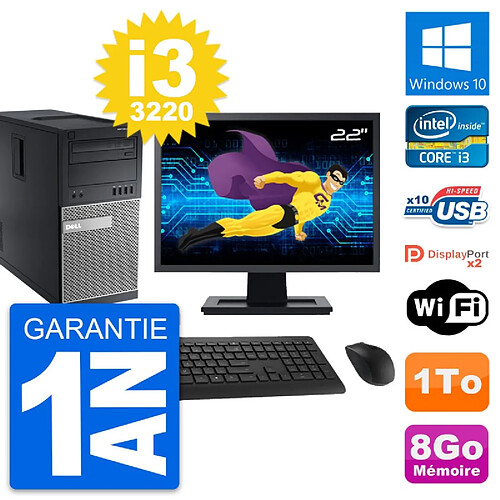 PC Tour Dell 9010 Ecran 22" Intel i3-3220 RAM 8Go Disque Dur 1To Windows 10 Wifi · Occasion