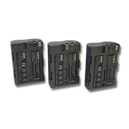 Lot de 3 batteries vhbw Li-Ion 2000mAh (7.2V) pour appareil photo Nikon D80, D90, D900, DSLR D700 comme EN-EL3, EN-El3A, EN-EL3E.