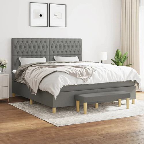 vidaXL Sommier à lattes de lit avec matelas Gris foncé 180x200cm Tissu