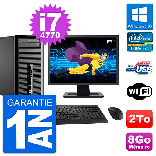 PC Tour HP 400 G1 Ecran 19" Intel i7-4770 RAM 8Go Disque Dur 2To Windows 10 Wifi · Occasion