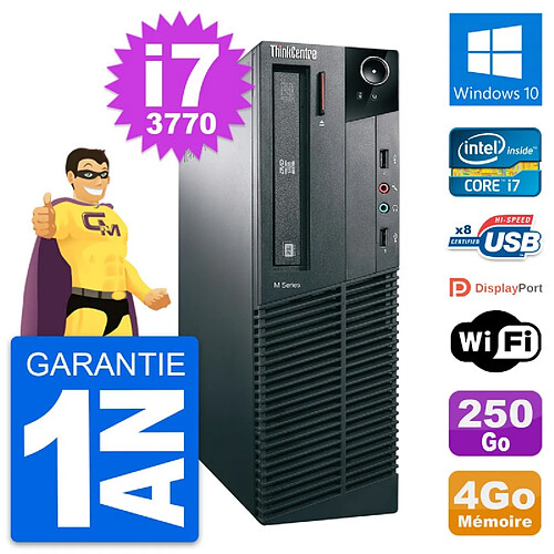 PC Lenovo ThinkCentre M82 SFF Intel i7-3770 RAM 4Go Disque 250Go Windows 10 Wifi · Occasion