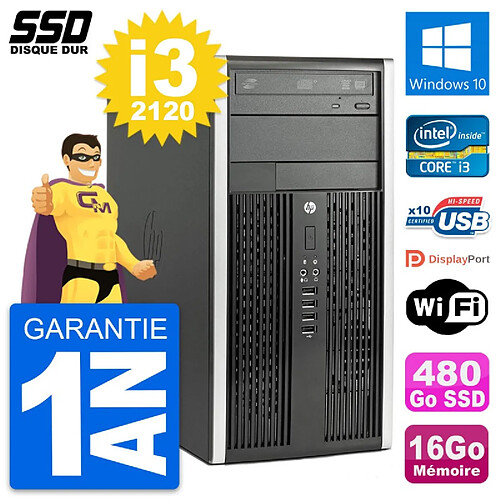 PC Tour HP Compaq Pro 6300 CMT Intel i3-2120 RAM 16Go SSD 480Go Windows 10 Wifi · Occasion