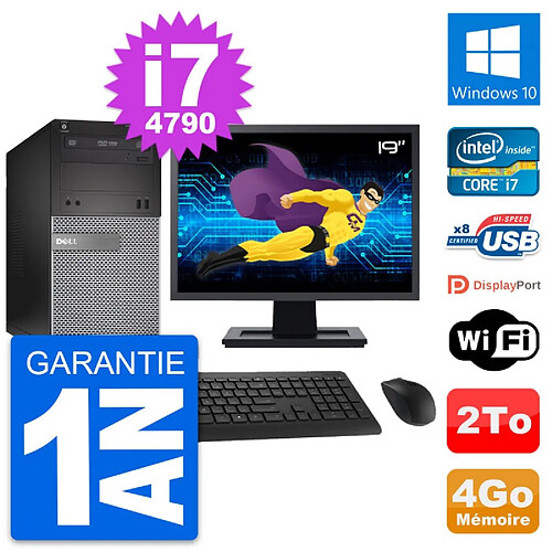 PC Tour Dell OptiPlex 3020 Ecran 19" i7-4790 RAM 4Go Disque 2To Windows 10 Wifi · Occasion