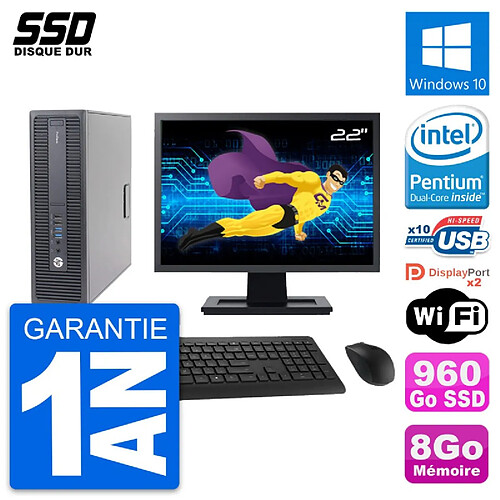 PC HP 600 G2 SFF Ecran 22" Intel Pentium G4400 RAM 8Go SSD 960Go Windows 10 Wifi · Occasion