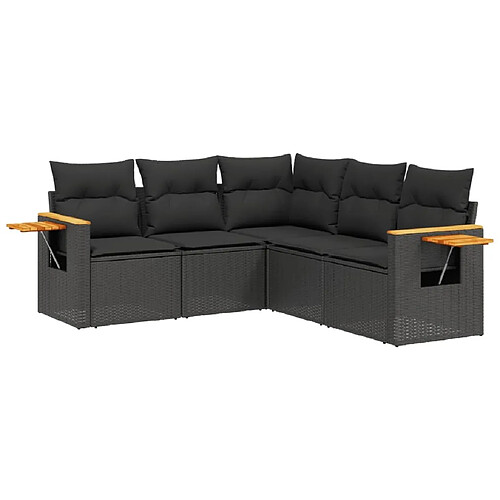 Maison Chic Ensemble de 5 Tables et chaises d'extérieur avec coussins,Salon de jardin noir résine tressée -GKD691499