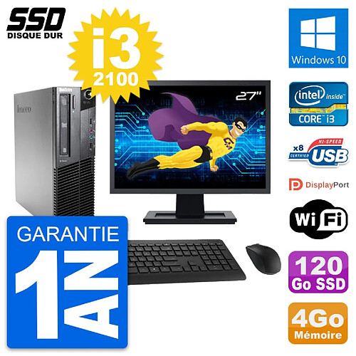 PC Lenovo M81 SFF Ecran 27" Intel Core i3-2100 RAM 4Go SSD 120Go Windows 10 Wifi · Occasion