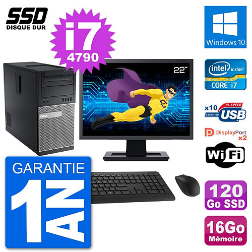 PC Tour Dell 9020 Ecran 22" Intel i7-4790 RAM 16Go SSD 120Go Windows 10 Wifi · Occasion