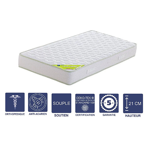 Literie Julien Matelas 120x200 x 21 cm + Alèse + Oreiller Visco - Souple - Aertech+ 35 Kg/m3 HR Dernière Génération - Très Respirant