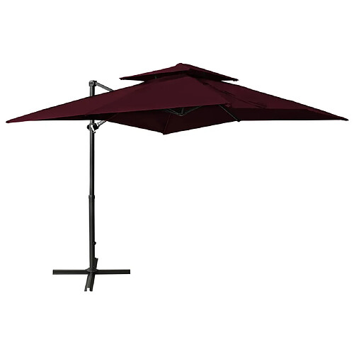 vidaXL Parasol de jardin en porte-à-faux à double toit rouge bordeaux