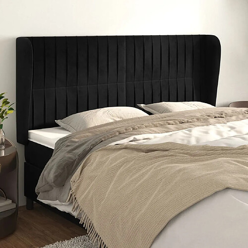 Maison Chic Tête de lit scandinave avec oreilles,meuble de chambre Noir 183x23x118/128 cm Velours -MN78609