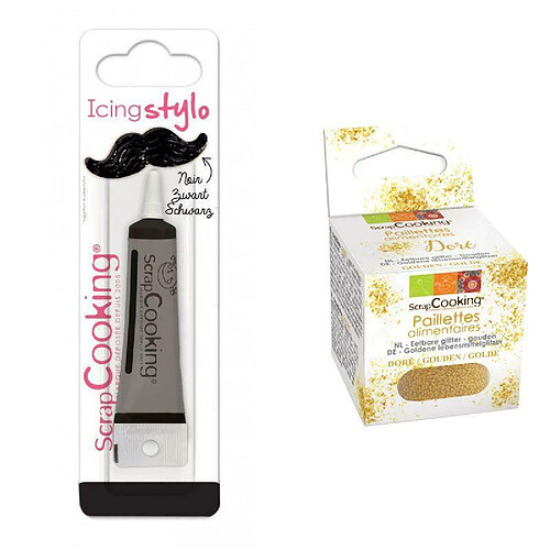 Scrapcooking Stylo de glaçage noir + paillettes dorées